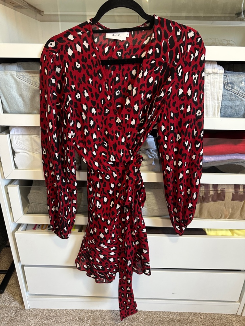 A.L.C Michaela Wrap Dress in Leopard Print‎